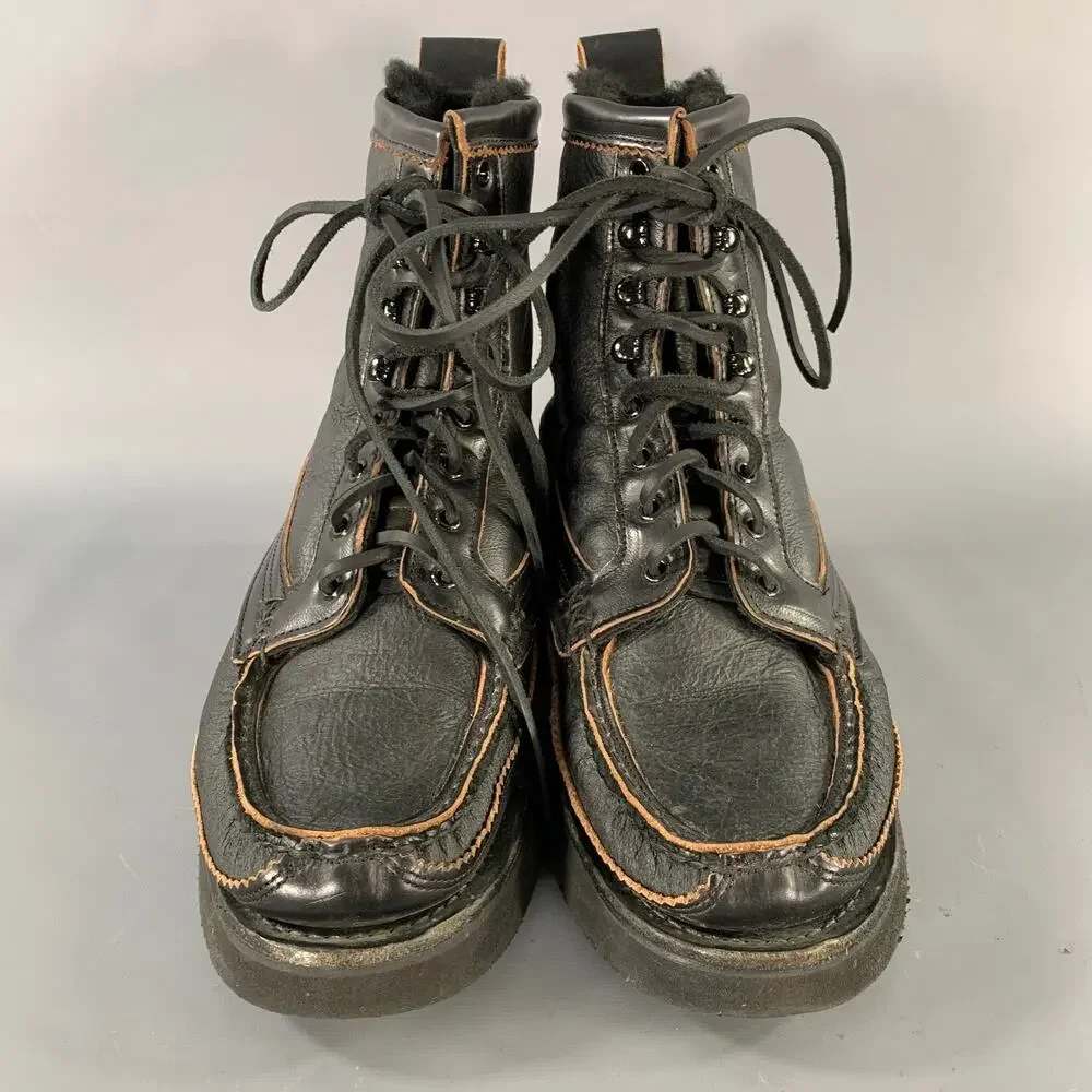 YUKETEN Size 9 Black Brown Leather Lace Up Boots